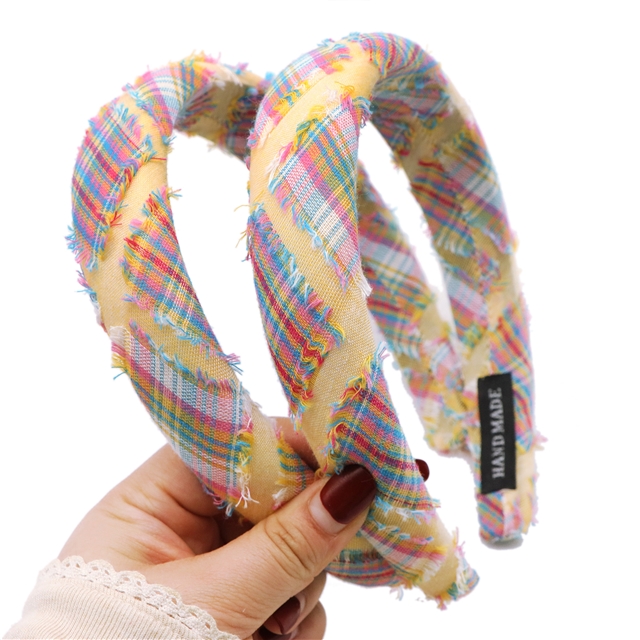 tassel fringed plaid high cranial hairband