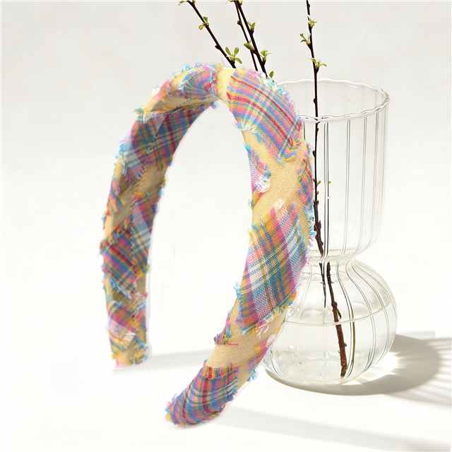 tassel fringed plaid high cranial hairband