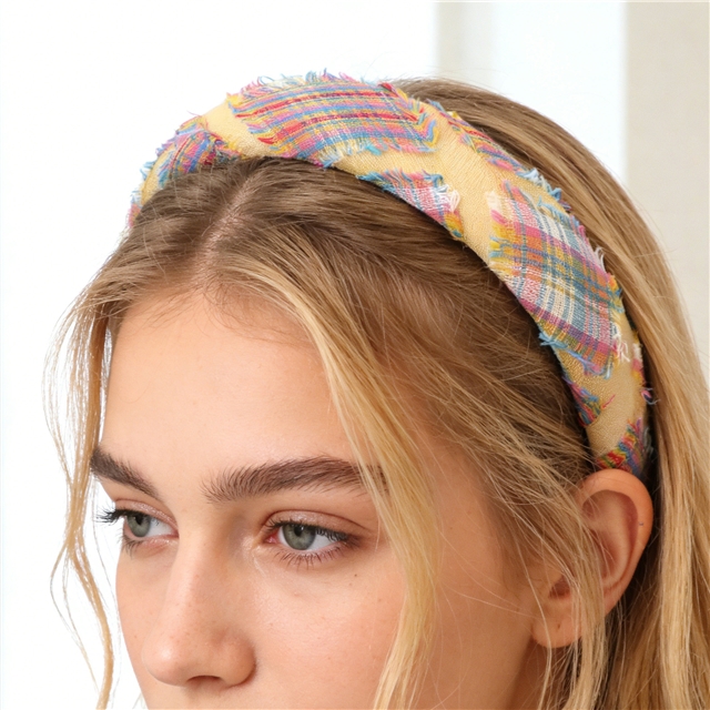tassel fringed plaid high cranial hairband