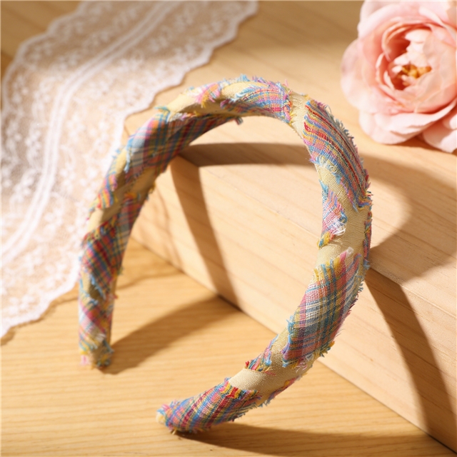 tassel fringed plaid high cranial hairband