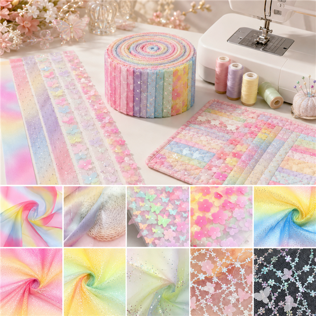 colorful gradient flowers  butterflies series mesh sliced fabric set (10 styles/set,each size:6.3*50cm(2-1/2*19.7