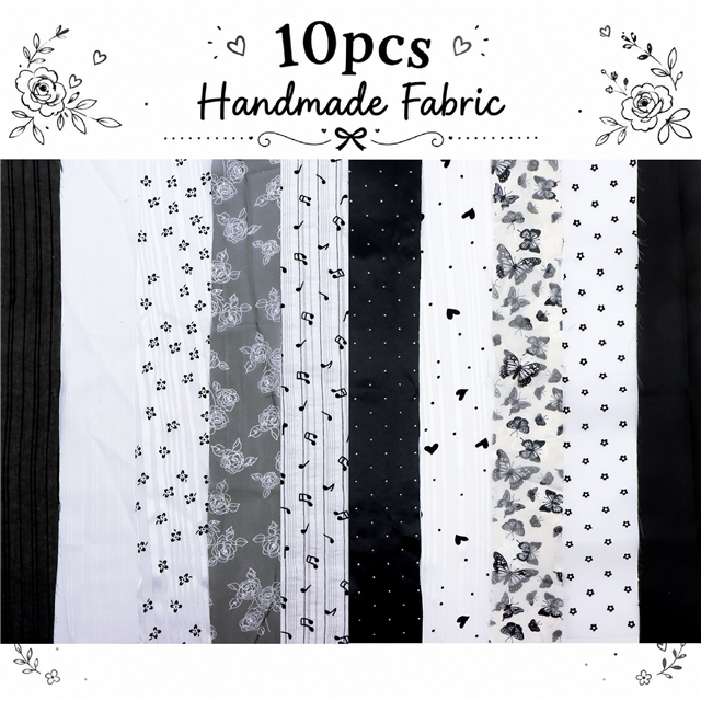black and white series sliced fabric set (10 styles/set,each size:6.3*50cm(2-1/2*19.7