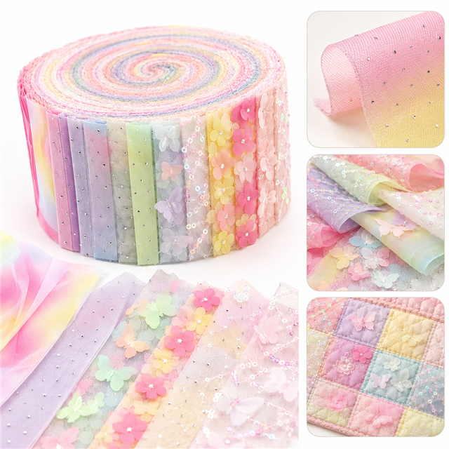 colorful gradient flowers  butterflies series mesh sliced fabric set (10 styles/set,each size:6.3*50cm(2-1/2*19.7