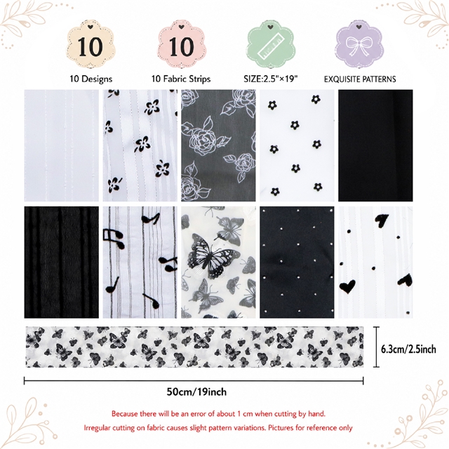 black and white series sliced fabric set (10 styles/set,each size:6.3*50cm(2-1/2*19.7